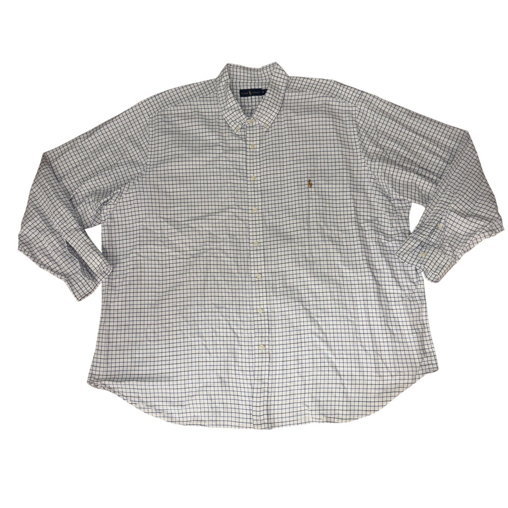 Ralph Lauren Button Down Shirt Mens 4XB Big Tattersall Check Blue White Preppy